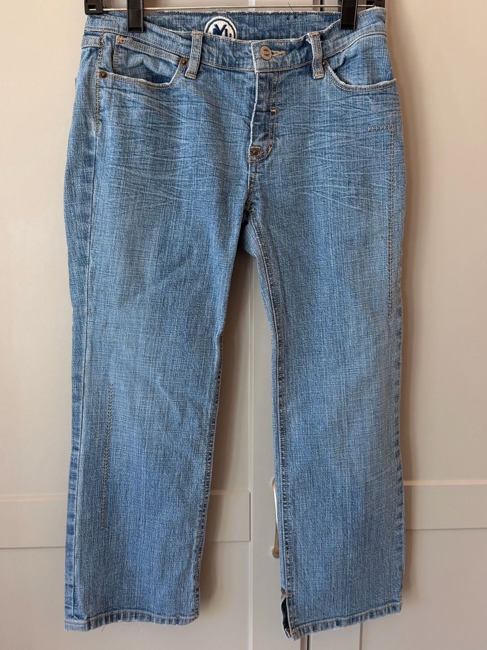 Blue Marlin Five Star Y2K Low Rise Denim Capri Jeans Embroidered Stitch